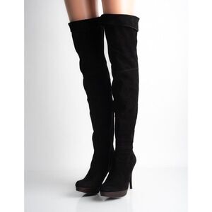 Stuart Weitzman Womens Black Suede Boots Thigh High Heeled US 8 EU 38.5